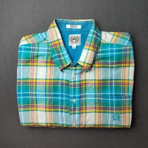 Cinch Hemd Herren XL türkis gelb Madras kariert Langarm Baumwolle Western Rodeo - Bild 1 von 14
