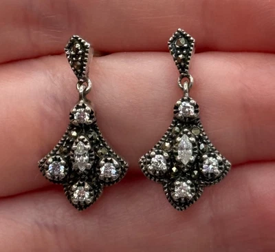 Judith Jack纯银Marcasite和CZ吊坠耳环 — 第 1/4 张图片