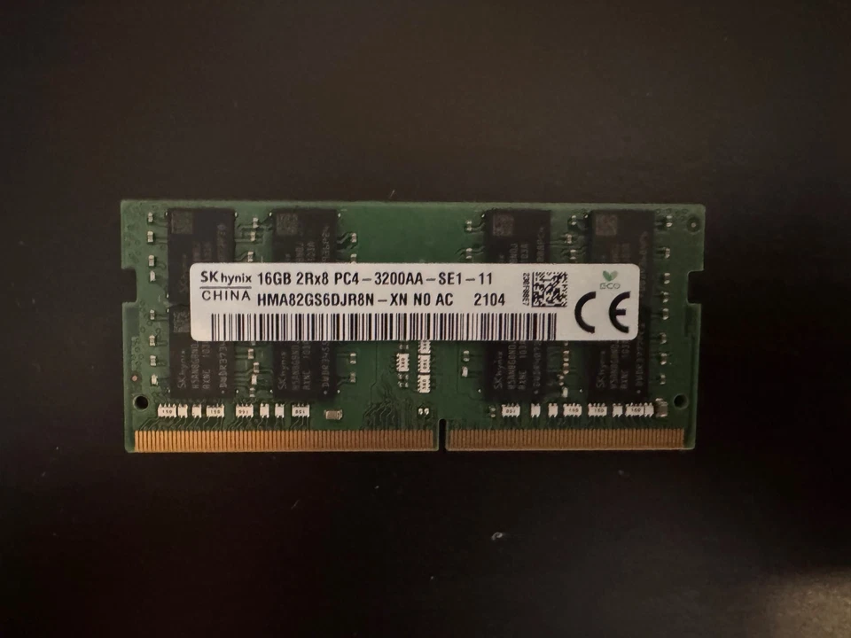 SKhynix 16GB 2Rx8 DDR4 PC4-3200AA-SE1-11 LAPTOP RAM HMA82GS6DJR8N-XN Tested - Image 1 of 1