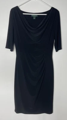 Lauren Ralph Lauren Sheath Fitted Midi Dress Size 8 Black Ruched Waist NWOT - Image 1 of 4