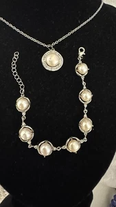 Married Faux Pearl Silver Tone Bracelet & Necklace Set - Picture 1 of 9