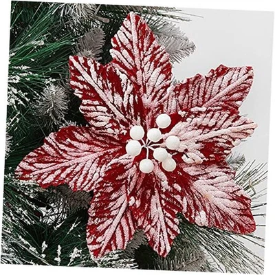 Flores de pascua grandes de Navidad 6 piezas decoradas con nieve Navidad 10,6"/6 piezas rojo/blanco Foto 1 de 4