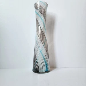 Vaso vintage in vetro artistico stile Murano blu nero bianco Filagrana 14,5” Dino Martens? - Foto 1 di 7