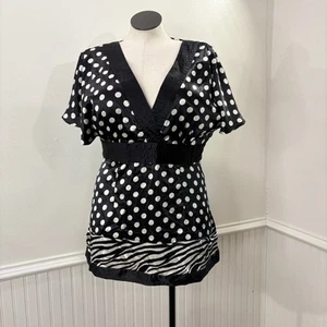 Top Babydoll BCBGMaxAzria XL Y2K NUEVO Lunares Cebra Cuello Sumergido Espalda Abierta - Imagen 1 de 12