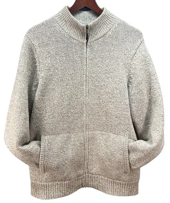 LL Bean Sweater Mens Medium Lambs Wool Beige Classic Ragg Full Zip Flannel Lined - Изображение 1 из 4