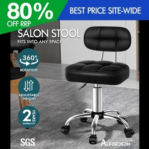 ALFORDSON Salon Stool Backrest Swivel Barber Hair Dress Chair Tufan Black - Picture 1 of 11