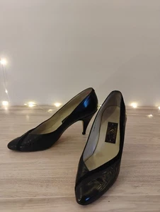 Vintage Charter Club Heels 7B schwarz Leder spitz zulaufend Pfennigabsatz klassisch 90er - Bild 1 von 6
