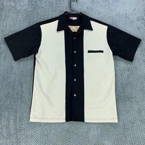 IZ IT U Bowling Shirt Men Large Black Beige Waffle Knit Retro Rockabilly USA VTG - Picture 1 of 7