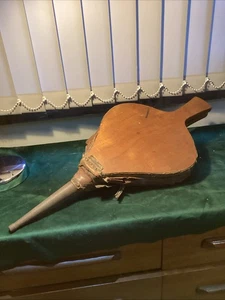 Fuelle de madera chimenea lateral quemador de leña antiguo vintage cuero desgastado - Imagen 1 de 14