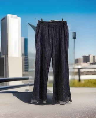 Pantalones Jm Studio Azul Marino Metálicos Pierna Ancha Talla M Foto 1 de 4