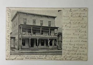 Postal antigua rara de 1908 de Hotel Johnson, Johnson Vermont VT - quemada 1912 - Imagen 1 de 2