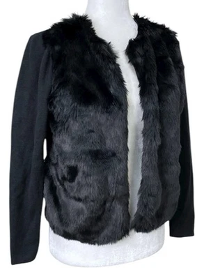 Cárdigan abierto Banana Republic negro de piel sintética suéter chaqueta mediana Foto 1 de 4