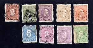 Dutch India 1870-99 group of 9 stamps used CV=45$ - Picture 1 of 2