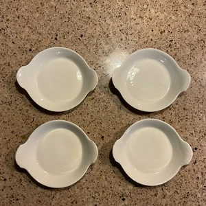 Apilco Round Handles Au Gratin Dishes 4.5” Porcelain White France Set Of 4 - Picture 1 of 12