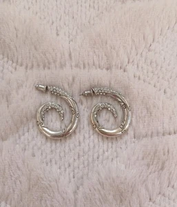 Brighton Cristalina Hoop Post Silver Tone Etched Earrings W Swarovski Crystals - Picture 1 of 7