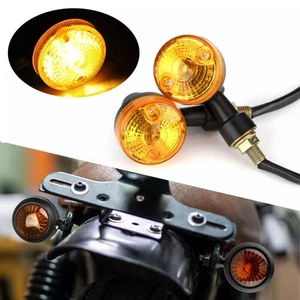 1Pair Amber Motorcycle Mini LED Turn Signal Blinker Amber Light Universal New - Picture 1 of 11