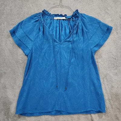 Top Marie Oliver Blythe Talla S Seda Manga en Niveles Brocado Boho Playa Cobalto  Foto 1 de 4