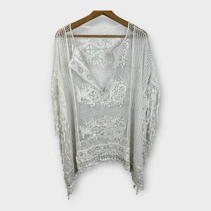 Womens size XL One Size Kimono Bohemian Crochet Lace Boho Coverup Festival White - Picture 1 of 7