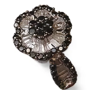 Atemberaubender Ring Nachlass 14 Karat Weißgold schwarzer Diamant floral Blume - Bild 1 von 2