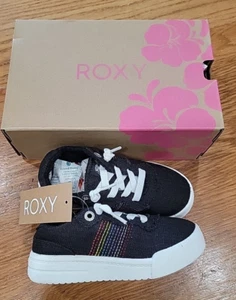 NIB Roxy Girl RG Cannon Slip On Sneakers Toddler 11 Black & Rainbow Stitching - Picture 1 of 8