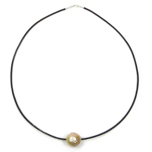 Halskette 13-14 mm echte Barock-Zuchtperlen hellrosa 1,5 mm Lederband - Bild 1 von 4