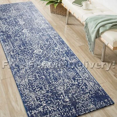 SULIS MEDALLION NAVY BLUE TRADITIONAL RUG RUNNER (L) 80x400cm **FREE DELIVERY** - Image 1 of 4