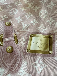 LOUIS VUITTON Monogram Silk Scarf New Denim Blush Pink Size 34.5in Carre - Picture 1 of 22