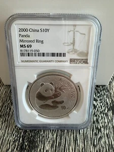 Mirrored Ring 🔥 2000 China 10Yuan 1 oz Panda Silver Coin NGC MS69 “very Rare”🔥 - Picture 1 of 9