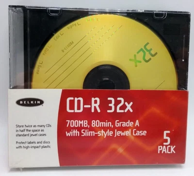 Belkin Slim Pack Cd R 32x 700 Mb 80 Minutes Video Audio Data Game Mp3 - Image 1 of 4
