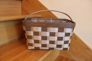 Longaberger Bring Along Basket Set Lg Square Vintage stain *shipping included!* - Picture 1 of 9