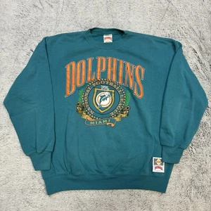 Vintage 90s Miami Dolphins Nutmeg Sweatshirt XL Teal Pullover Made In USA - Picture 1 of 9
