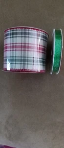 Merry Brite wire edge & Craft Ribbon- Christmas holiday Plaid & Sparkle Tot=8yds - Picture 1 of 2