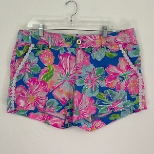 Lilly Pulitzer Callahan Shorts Pink Multicolor Floral Pattern Lace Detail Sz 14