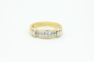 Vintage 1990’s 18K Yellow Gold Princess Cut Diamond Band, Size 7.5, Earth-Mined - Picture 1 of 5