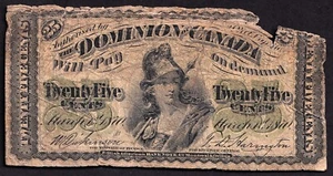 Dominion of Canada 1870 25 Cent Shinplaster B Series Dickinson-Harington - Picture 1 of 2