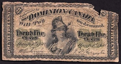 Dominion of Canada 1870 25 Cent Shinplaster B Series Dickinson-Harington - Image 1 of 2