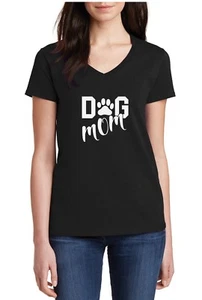V-neck Dog Mom T-Shirt Mom Of Dogs Pet Lover Gift Christmas Tee Mother Shirt - Picture 1 of 3