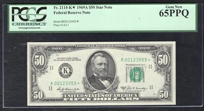 FR. 2115-K* 1969-A $50 *STAR* FEDERAL RESERVE NOTE DALLAS, TX PCGS GEM UNC-65PPQ - Image 1 of 2