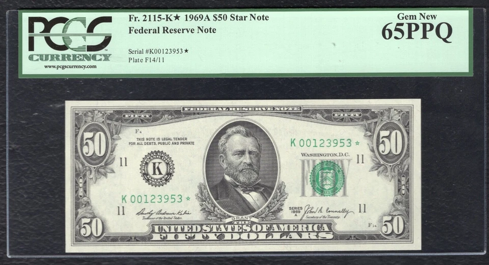 FR. 2115-K* 1969-A $50 *STAR* FEDERAL RESERVE NOTE DALLAS, TX PCGS GEM UNC-65PPQ - Image 1 of 2