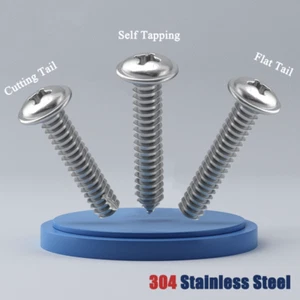 Phillips Flanged Pan Head Self Tapping Screws Round Head 304 Stainless Steel  - Picture 1 of 144