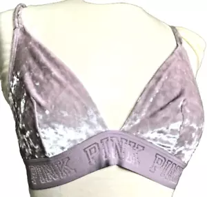 Lavender Purple Velvet Bralette, Logo Band Bra Victoria's Secret M, Athleisure - Bild 1 von 5