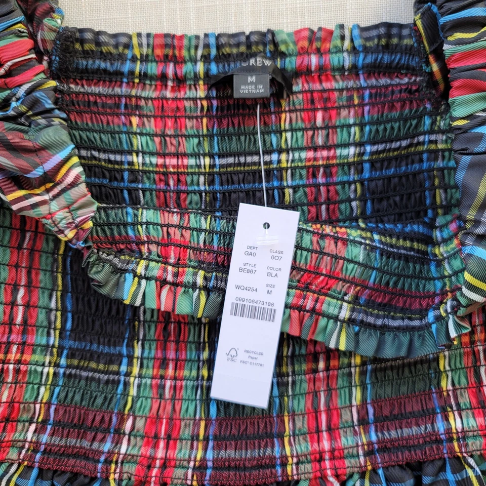 ¡Nuevo! Top J Crew talla M L para mujer manga abullonada calado Stewart tartán a cuadros nuevo con etiquetas BE867 Foto 1 de 1