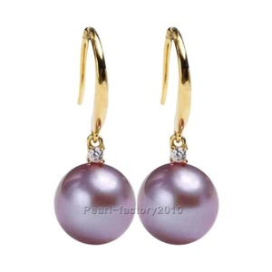 new round 10-11mm AAA purple natural south sea pearl earrings 925 silver - Picture 1 of 3