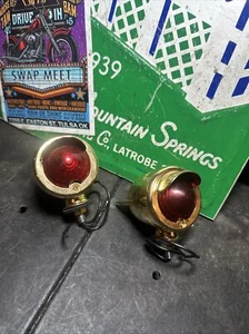 Vintage Glass Lens Golden HD Signal Stop Tail Lights W-Visors Motorcycle - Picture 1 of 24