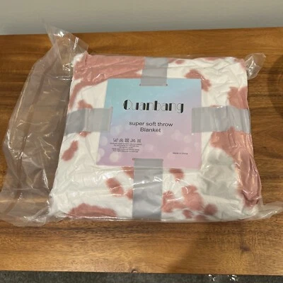 Fuzzy Cow Print Throw Blanket Pink /White 100% Polyester NEW SEALED 78 X 66 Inch - Image 1 of 2