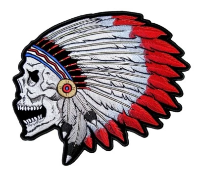 Native American Indian Skull Headdress Embroidered Biker Patch Foto 1 de 2