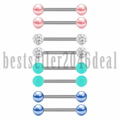 8PCS Surgical Steel Nipplerings CZ Barbell Nipple Tongue Ring Body Piercing 14G - Image 1 of 4