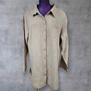 Flax Tan Natural 100% Linen Button Front Tunic Top Size Large Women's A39 - Picture 1 of 10