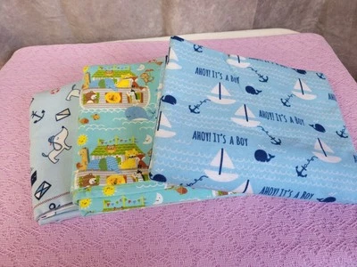 Juego de tres mantas de franela hechas a mano para bebé niño Arca de Noé velero... Foto 1 de 4