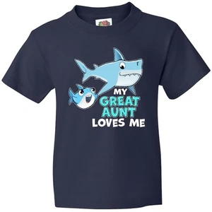 Inktastic My Great Aunt Loves Me With Cute Sharks Youth T-Shirt Grand Fish Swim - Picture 1 of 7